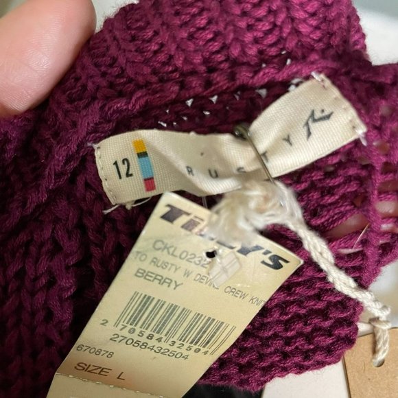 Tilly's Rusty Brand Cable Knit Tunic High Low Burgundy Sweater Size L - NWT - Picture 7 of 9